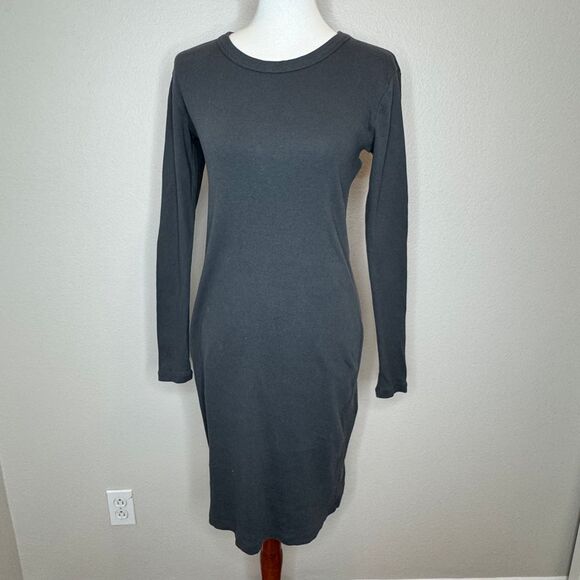 STANDARD JAMES PERSE Ribbed Long Sleeve Dress LG (3) Dark Gray‎ Crew Neck Cotton - Picture 1 of 10